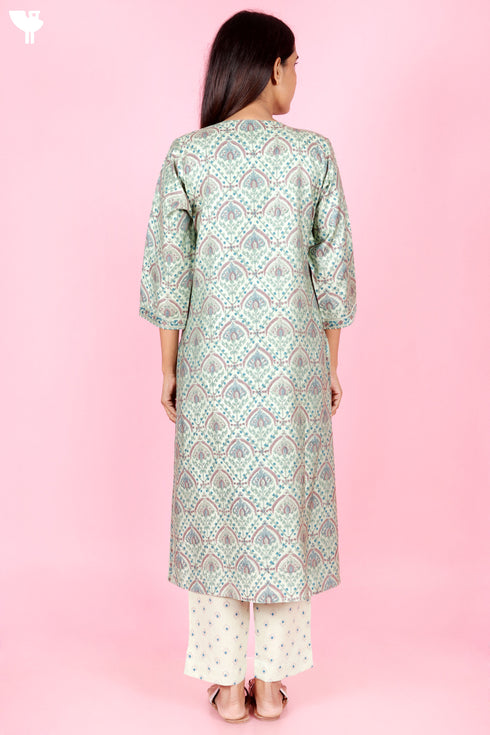Tussar Cotton Kurta Pant And Dupatta Set In Floral Block Print