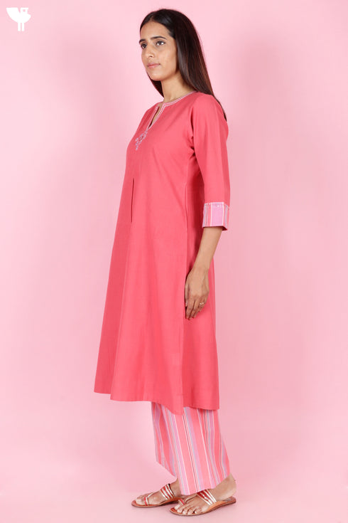 Khaadi Cotton Kurta And Pant Set With Appliqué