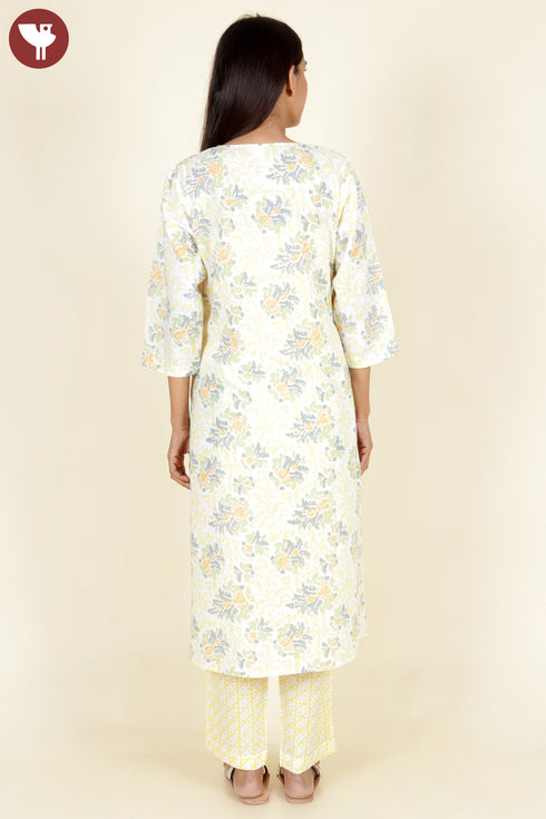 Terry Voile Kurta Pant With Dupatta In Floral Block Print