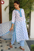 Terry Voile Kurta Pant With Dupatta In Block Print