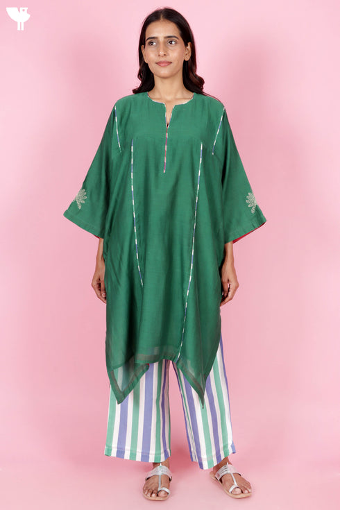 Chanderi Silk Kurta And Pant Set With Block Print