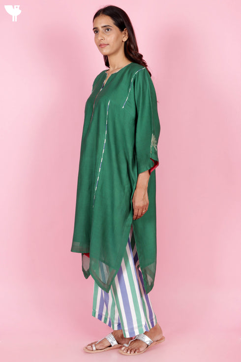 Chanderi Silk Kurta And Pant Set With Block Print