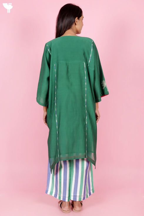 Chanderi Silk Kurta And Pant Set With Block Print