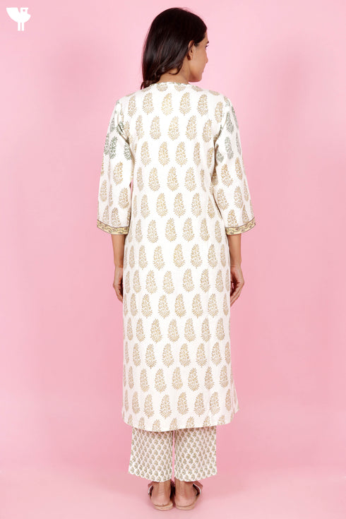 Cotton Kurta And Pant Set In Floral Block Print