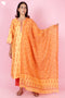Tussar Cotton Kurta Pant And Dupatta Set In Block Print