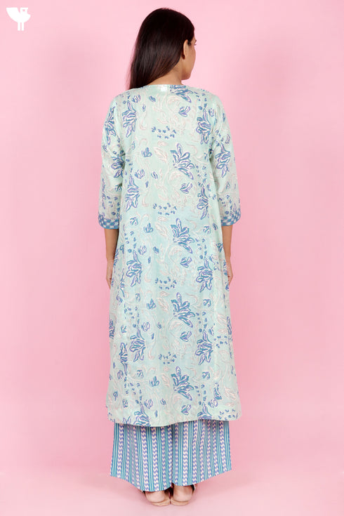 Mulmul Cotton Kurta Pant And Dupatta Set In Block Print