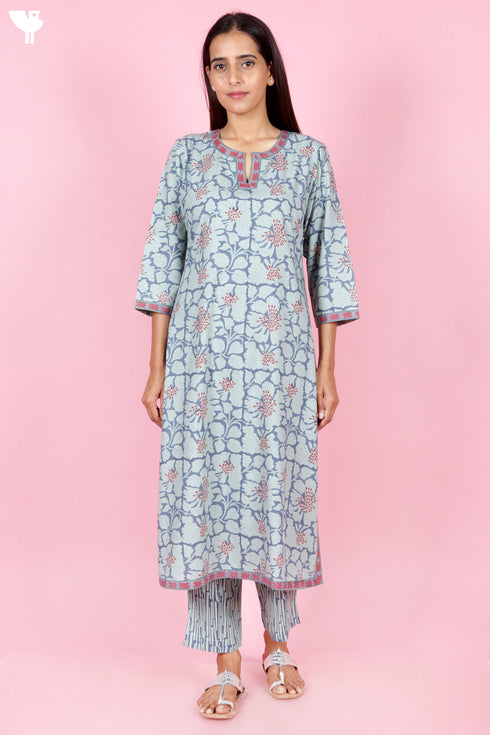Bizzy Lizzy Kurta Pant Set With Dupatta In Block Print