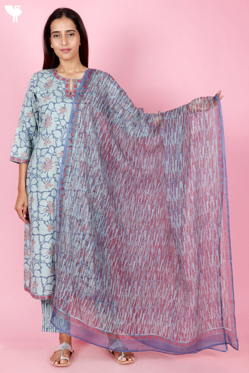 Bizzy Lizzy Kurta Pant Set With Dupatta In Block Print
