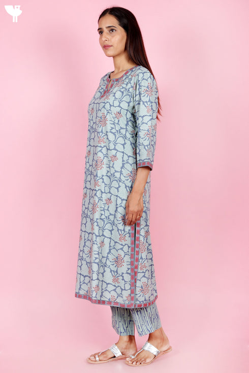 Bizzy Lizzy Kurta Pant Set With Dupatta In Block Print