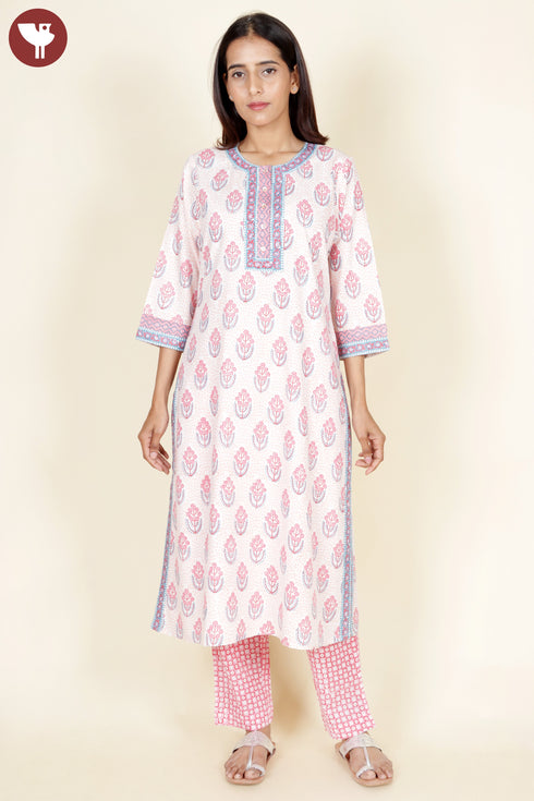 Bizzy Lizzy Kurta Pant With Dupatta In Floral Block Print