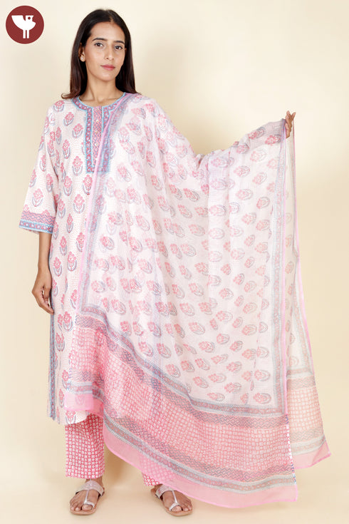 Bizzy Lizzy Kurta Pant With Dupatta In Floral Block Print