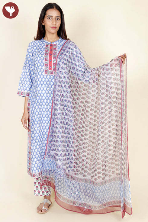 Bizzy Lizzy Kurta Pant With Dupatta In Floral Block Print