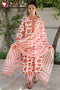 Bizzy Lizzy Coral Red Kurta Pant With Dupatta In Floral Block Print