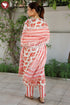 Bizzy Lizzy Coral Red Kurta Pant With Dupatta In Floral Block Print