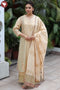Chanderi Silk Kurta Pant And Dupatta Set With Gold Block Print