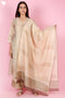 Chanderi Silk Kurta Pant And Dupatta Set With Gold Block Print