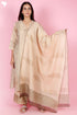 Chanderi Silk Kurta Pant And Dupatta Set With Gold Block Print