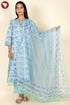 Cambric Cotton Kurta Pant With Dupatta In Floral Block Print