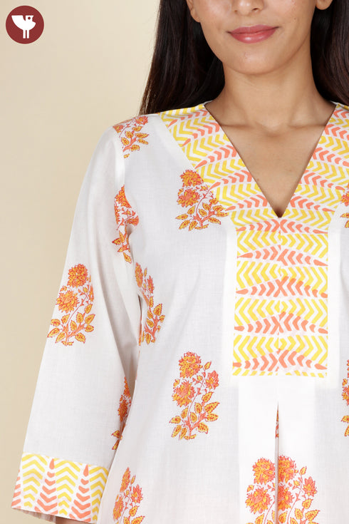 Cambric Cotton Kurta Pant With Dupatta In Floral Block Print