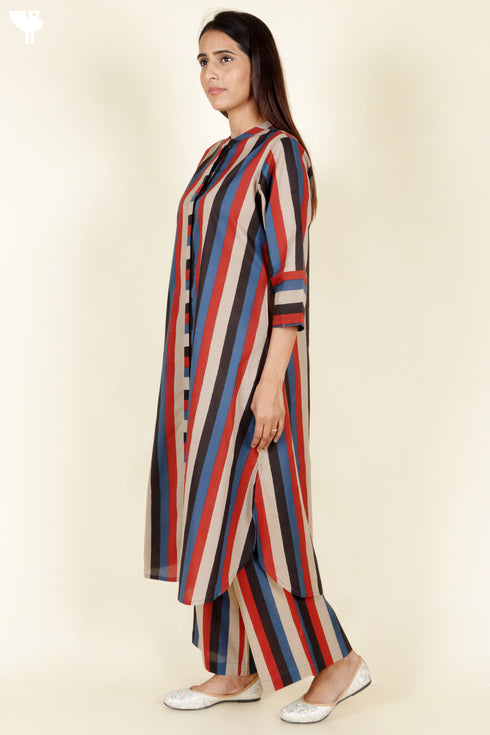 Cambric Cotton Kurta And Pant Set In Block Print