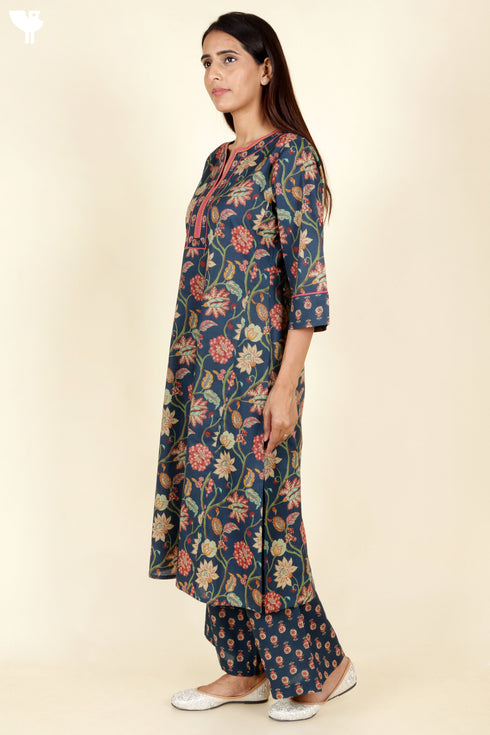 Cambric Cotton Kurta And Pant Set In Floral Print