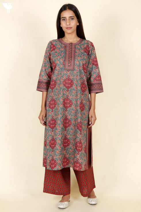 Cambric Cotton Kurta And Pant Set In Block Print