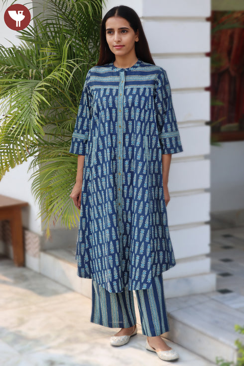 Cambric Cotton Kurta And Pant Set In Block Print
