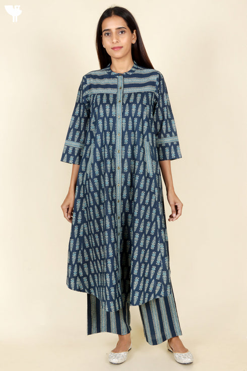 Cambric Cotton Kurta And Pant Set In Block Print