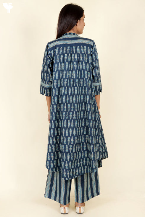 Cambric Cotton Kurta And Pant Set In Block Print