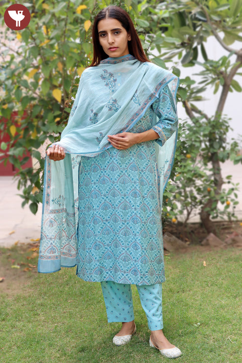 Chanderi Silk Kurta Pant And Dupatta Set
