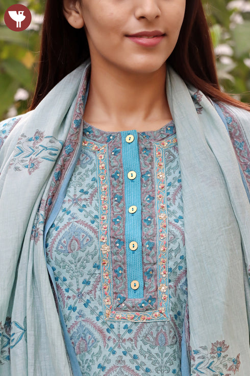 Chanderi Silk Kurta Pant And Dupatta Set