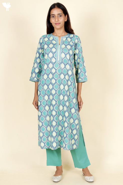 Bizzy Lizzy Kurta Pant Set With Kota Dupatta In Block Print