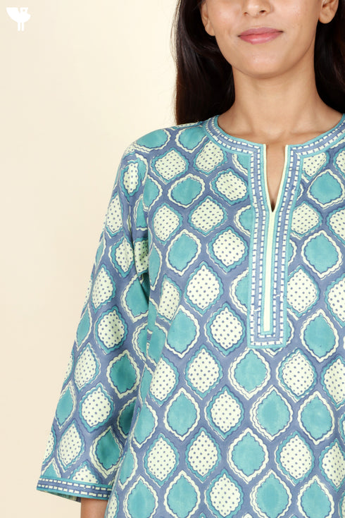 Bizzy Lizzy Kurta Pant Set With Kota Dupatta In Block Print