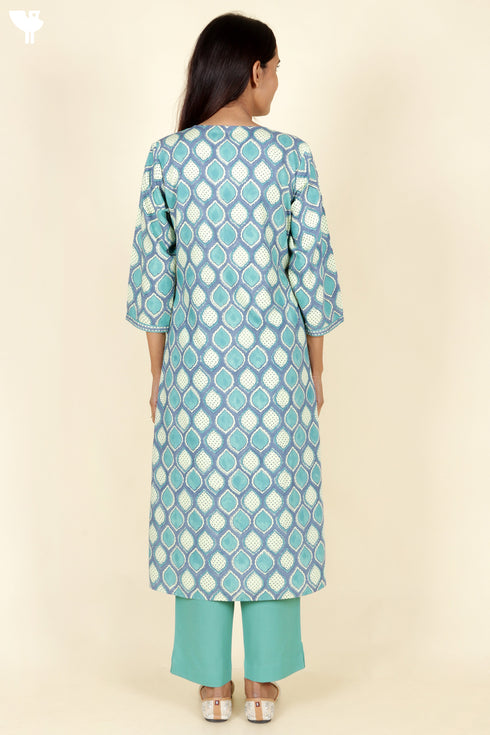 Bizzy Lizzy Kurta Pant Set With Kota Dupatta In Block Print
