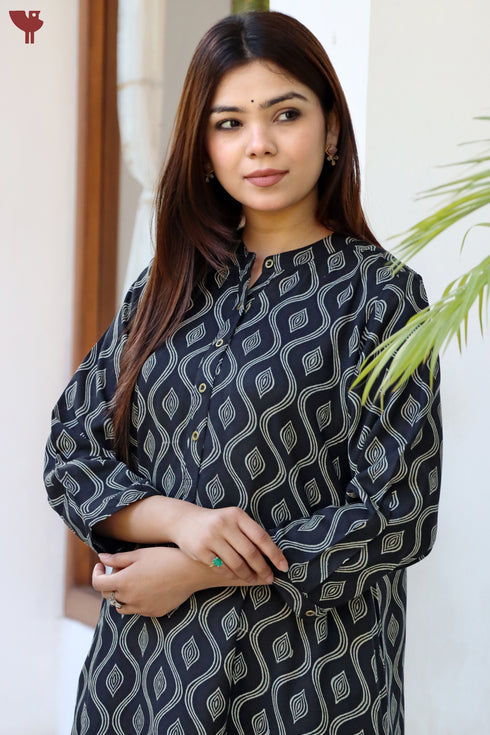 Rayon Twill Black Kurta and Pant Set
