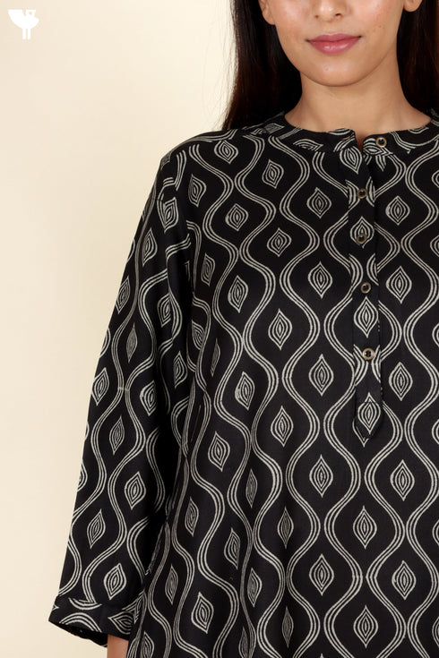 Rayon Twill Black Kurta and Pant Set