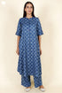 Rayon Twill Blue Kurta and Pant Set With Block Print
