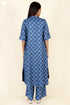 Rayon Twill Blue Kurta and Pant Set With Block Print