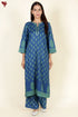 Rayon Twill Kurta and Pant Set in Block Print Indigo Blue