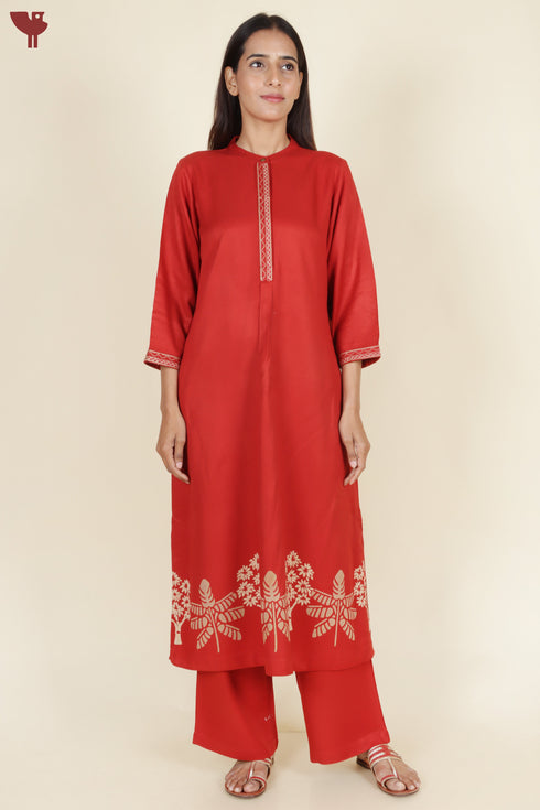 Rayon Twill Kurta and Pant Set in Block Print