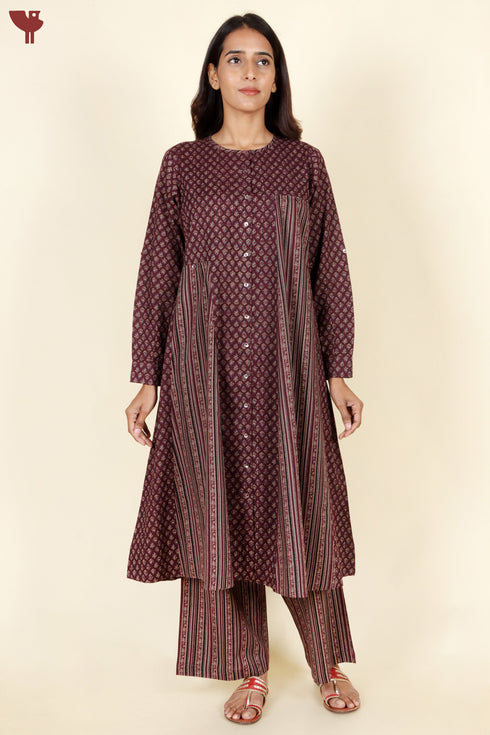 Cambric Cotton Kurta And Pant Set In Block Print