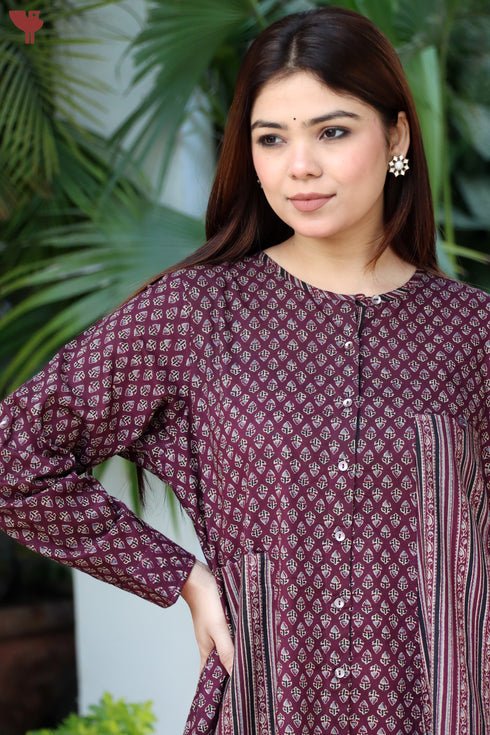 Cambric Cotton Kurta And Pant Set In Block Print