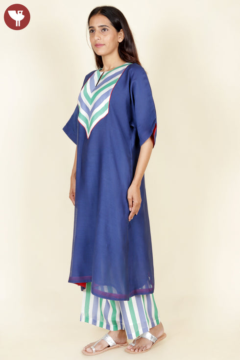 Chanderi Silk Kurta And Pant Set In Block Print