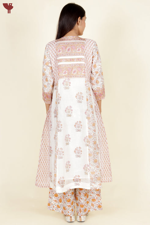 Chanderi Silk Kurta Pant With Dupatta In Floral Block Print