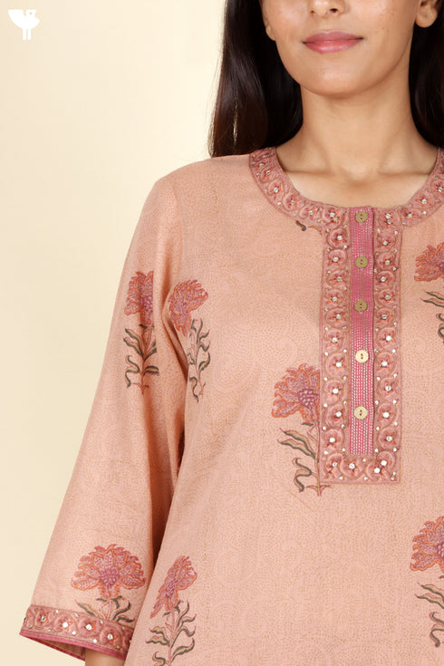 Mulmul Cotton Kurta Pant And Dupatta Set In Block Print