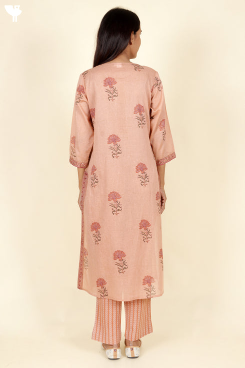 Mulmul Cotton Kurta Pant And Dupatta Set In Block Print