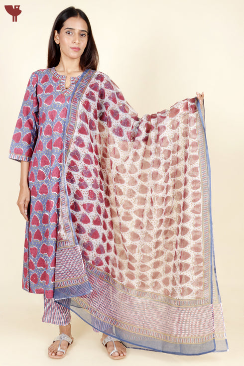 Bizzy Lizzy Kurta Pant With Dupatta In Block Print