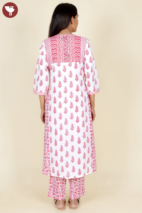 Cambric Cotton Kurta Pant With Dupatta In Floral Block Print