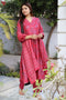 Tussar Silk Kurta Pant With Dupatta In Rose Floral Block Print