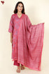 Tussar Silk Kurta Pant With Dupatta In Rose Floral Block Print